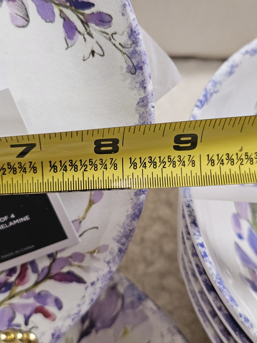 12-NWT RACHEL ASHWELL WISTERIA DESIGN MELAMINE DINNER/SALAD/PASTA PLATES SET - Picture 8 of 11